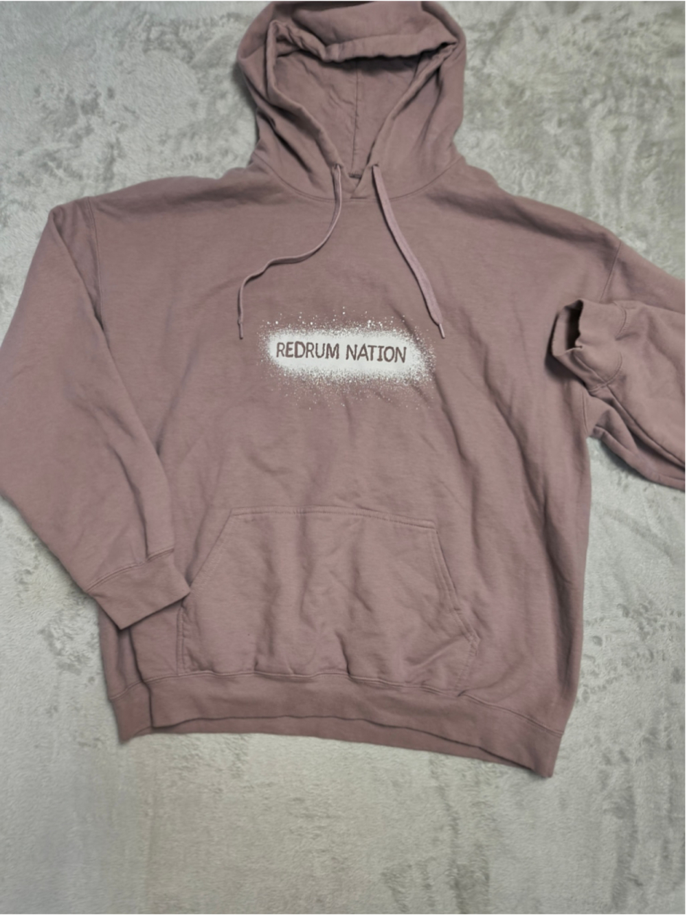 Redrum Nation Graphic Hoodie Mens XL Dusty Mauve Pink Purple Cotton Distressed